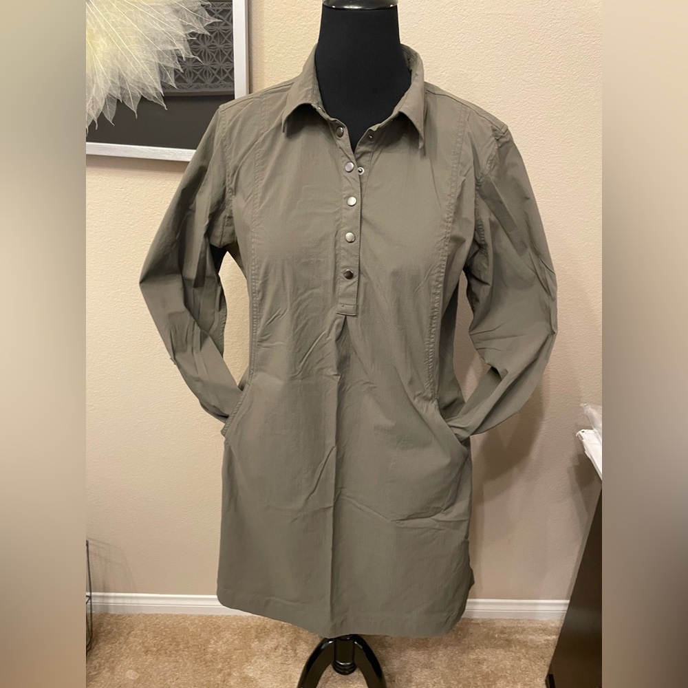 DULUTH TRADING Non Stop Ripstop Shirt Dress Sz XL Green Side Pockets